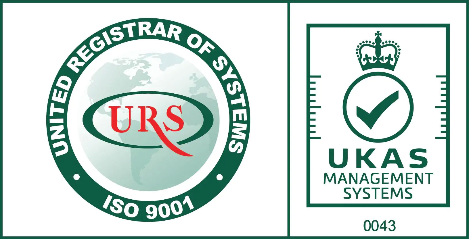 ISO 9001 certification by United Registrar of Systems, UKAS Management Systems 0043